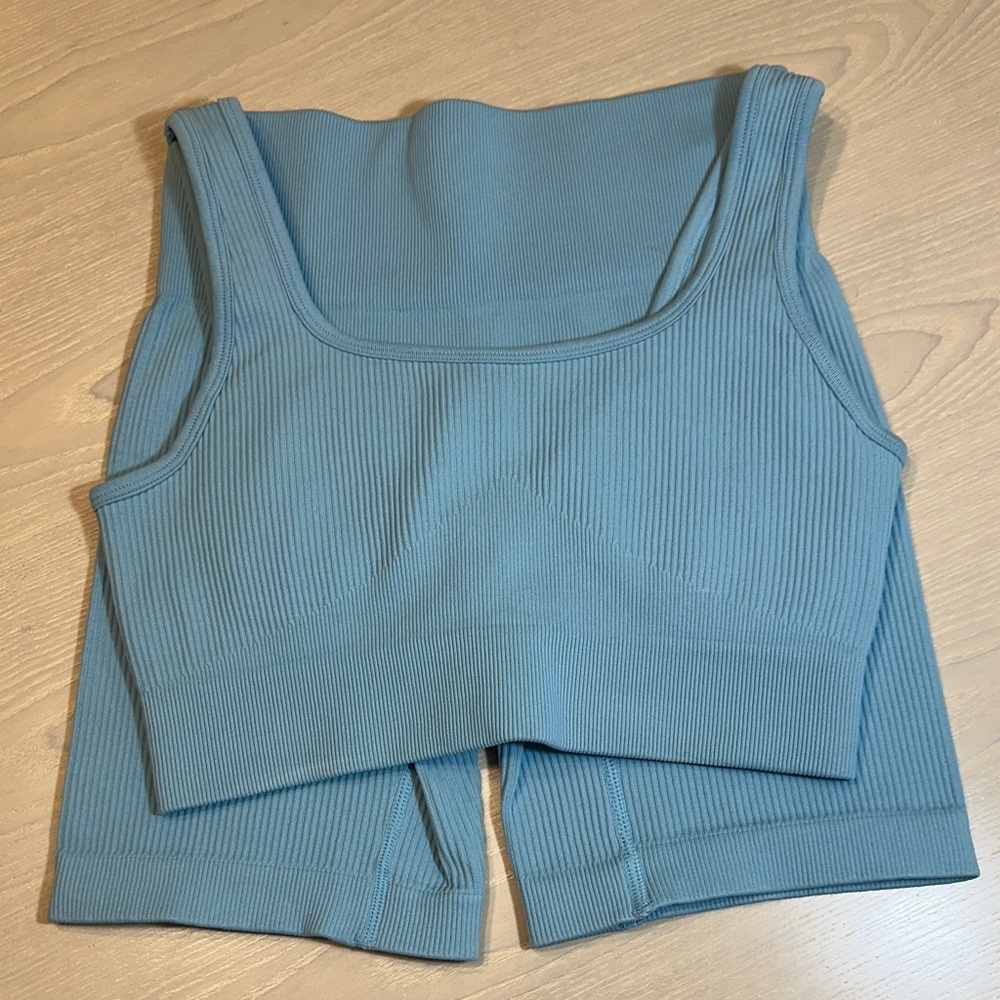 Light Blue Ribbed Workout Set